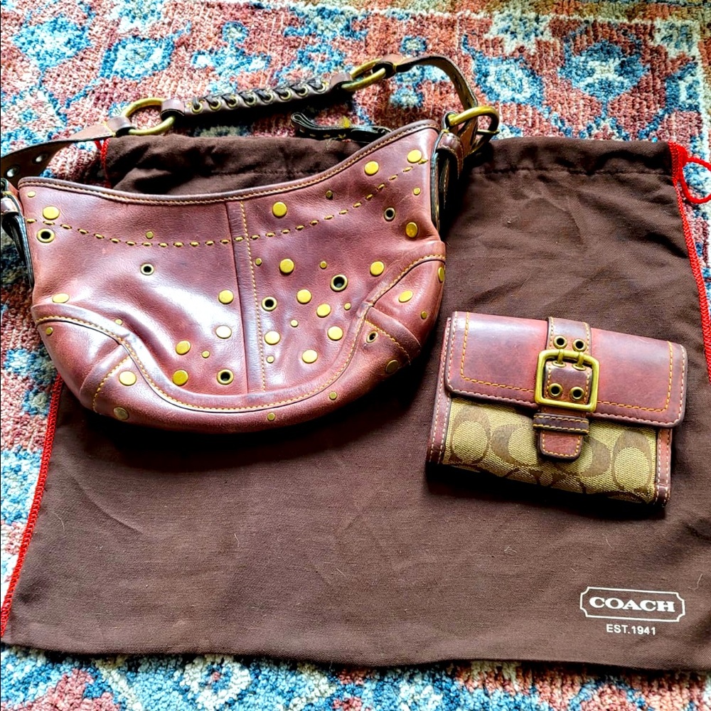 Coach leather satchel and matching wallet